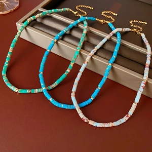 Handmade Beaded Necklace Shoushan Stone Round Disk Geometric Vintage Bohemian Ethnic Style Jewelry For Women