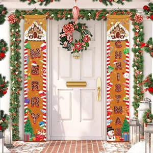 Christmas Porch Banners Oxford Cloth Gingerbread House Merry Christmas Door Couplets For Outdoor Entryway Party Decor