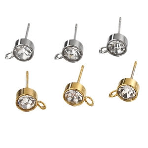 Gold and silver stainless steel rhinestone stud earring posts with loops for DIY jewelry