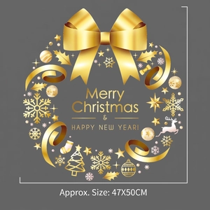 Detailed view of golden 3D Christmas wreath decal featuring snowflakes and reindeer