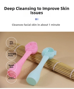 Detailed view of dual-sided silicone facial brush bristles for deep pore cleansing