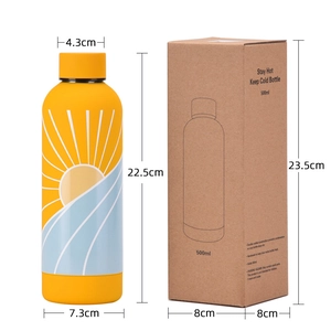 500ml insulated stainless steel bottle with yellow sun print and original cardboard box