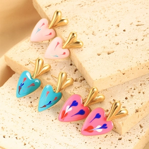 Heart Drop Earrings Stainless Steel 18K Gold Plated Enamel Colorful Heart Pattern Fashion Jewelry For Women