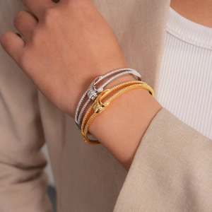 Elegant Double Layer Cross Knot Bangle 18K Gold Plated Copper Micro Pave Zircon Open Cuff Bracelet Luxury Jewelry For Women