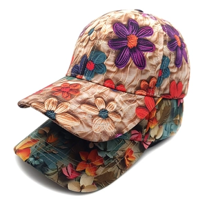 Floral Print Baseball Cap Polyester Adjustable Sun Protection Outdoor Leisure Oil Painting Style Unisex Hat