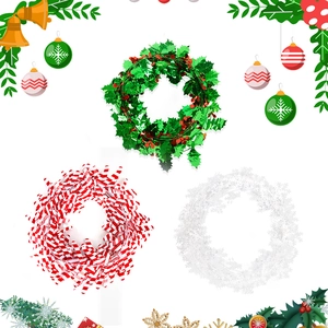 Flexible Christmas Tinsel Garland With Wire Snowflake Candy Cane Berry Leaves Decoration For Christmas Tree Home Party Festival Decor