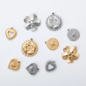 Golden and silver stainless steel heart flower and star pendants for DIY jewelry making
