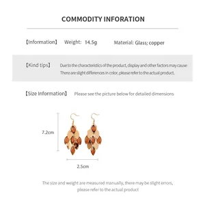 Detailed size chart for 18K gold plated vintage glass drop earrings with copper hooks