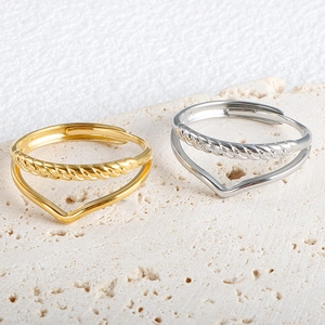 Fashion Stainless Steel V Shape Wave Heart Feather Adjustable Open Rings For Women Gold Silver Plated Elegant Jewelry Accessory