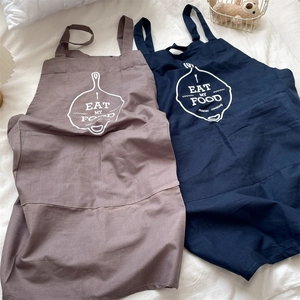 Minimalist cotton linen kitchen aprons in navy and grey with master cooking print