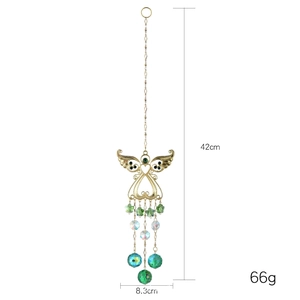Detailed view of metal angel suncatcher with dimensions 42cm length and 8.3cm width