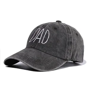 Vintage Washed Cotton Baseball Cap Distressed Dad Mom Letter Embroidery Adjustable Curved Brim Outdoor Sun Hat For Men Women