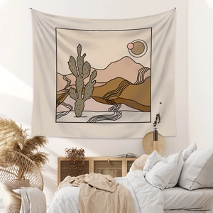 Detailed desert landscape tapestry with mountains and cactus for bohemian room decor