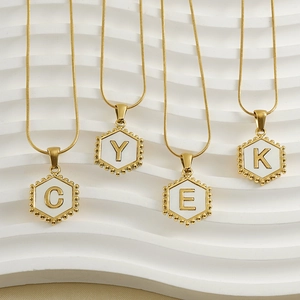 18k gold plated stainless steel snake chain necklaces with hexagonal initial pendants