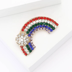 Rainbow crystal rhinestone brooch pin with gold metal base for women suit sweater accessory