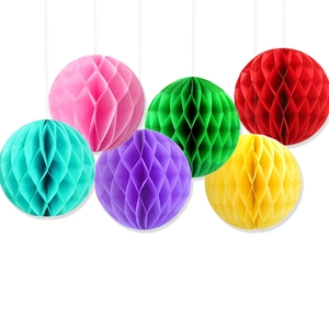 Set of 6 vibrant colorful paper honeycomb balls for festive birthday party decorations