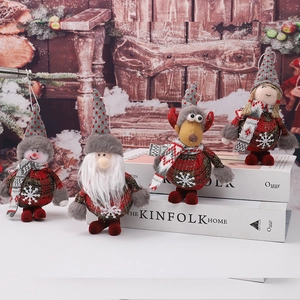 Christmas Plush Hanging Ornaments Plaid Fabric Santa Snowman Deer Angel Figures For Tree Festive Indoor Decor