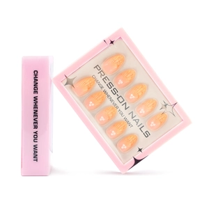 Press On Nails Orange Farbverlauf Mandelform 3D Muschel Künstliche Perle Dekor French Style Künstliche Nägel Für Damen