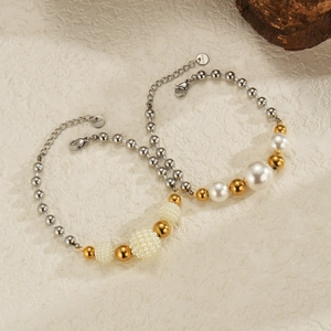 Minimalist stainless steel bead bracelets with elegant white pearls and golden accents