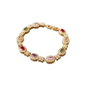 Luxury 18K gold plated bracelet with colorful oval gemstones and sparkling crystals