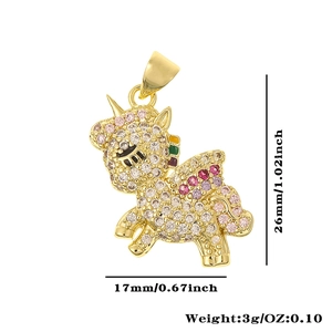 Unicorn pendant detail with dimensions 26x17mm and weight 3g in colorful cubic zirconia