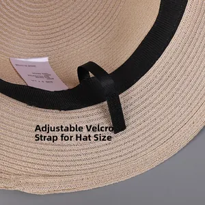Détail de la sangle réglable et du bandeau à l'intérieur du chapeau de paille tressé