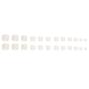 White and gold glitter press-on toenails set featuring shimmering sequin details