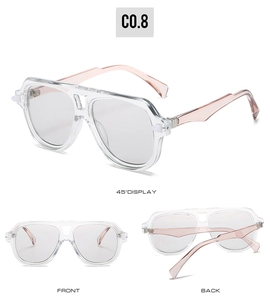 Vue multi-angle détaillée des lunettes d'aviateur roses avec monture transparente XXL