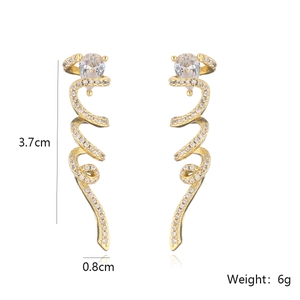 Elegantes pendientes de espiral bañados en oro con piedras de circón y cristales de gota