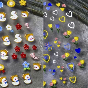 3D relief nail stickers featuring cute garden duck and tulip floral patterns