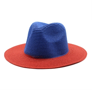 Wide Brim Straw Fedora Hat Two Tone Patchwork Panama Sun Protection Breathable Outdoor Beach Hat For Men Women