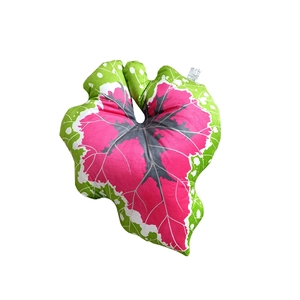 Creative leaf shaped plush pillow with realistic pink and green leaf vein pattern