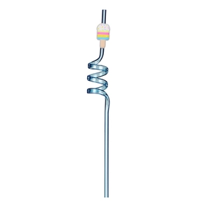 Blue spiral plastic straw with a cute ice cream silicone charm on a white background