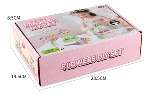 DIY flower bouquet craft kit packaging with dimensions 28.5cm x 19.5cm for girls aged 6+