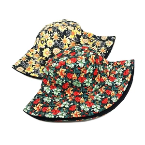 Double-sided floral bucket hat set with summer print patterns for sun protection