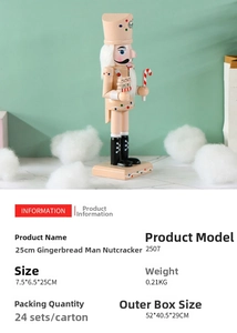 Detailed view of 25cm pink gingerbread nutcracker featuring candy-style festive ornaments