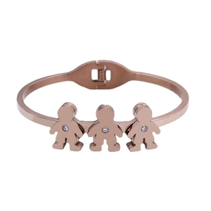 Stainless Steel Bangle Bracelet Zircon Inlaid Three Little Figures Character Design Elegant Jewelry For Women
