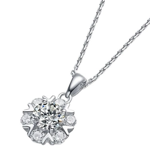 Elegant 925 sterling silver moissanite snowflake necklace with round white gemstones
