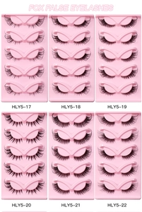 Detailed comparison of six styles of curly fox-eye false eyelashes in five-pair packs