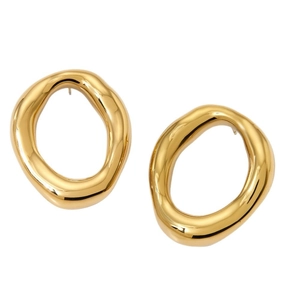Polished golden stainless steel irregular hoop earrings with melted organic texture
