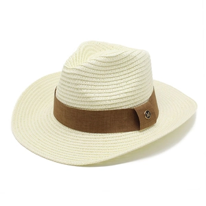 Cappello da sole da uomo a tesa larga con nastro marrone e fibbia in metallo dorato