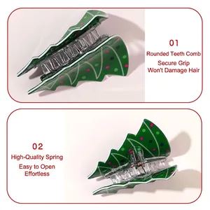 Christmas tree hair claw clip in dark green acrylic with colorful dots and round teeth