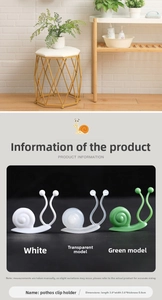 Close-up of snail-shaped plant climbing wall clips in green, white and transparent colors