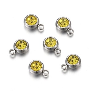 Set van 6 mm roestvrijstalen hangers met gele kristallen geboortestenen voor DIY sieraden