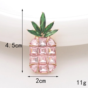 Pink pineapple crystal brooch with green leaves, sized 4.5x2cm for DIY shoe and hair charms