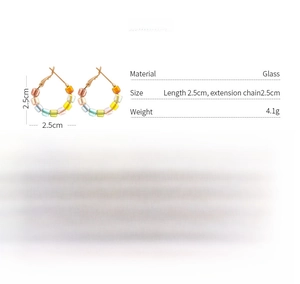 Detail view of colorful glass bead hoop earrings with 925 silver needle specifications