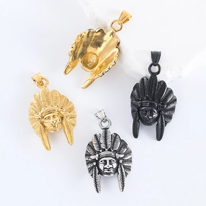 Vintage stainless steel lion head necklaces in gold, black, and silver finishes