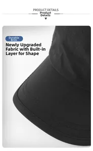 Detail of reinforced brim with sturdy built-in layers on a black quick-dry cap
