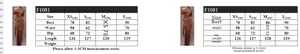 Tableau des tailles pour robe moulante asymétrique avec mesures poitrine et hanches