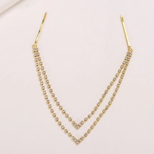 Elegant gold bridal hair chain with sparkling rhinestones and long tassel design